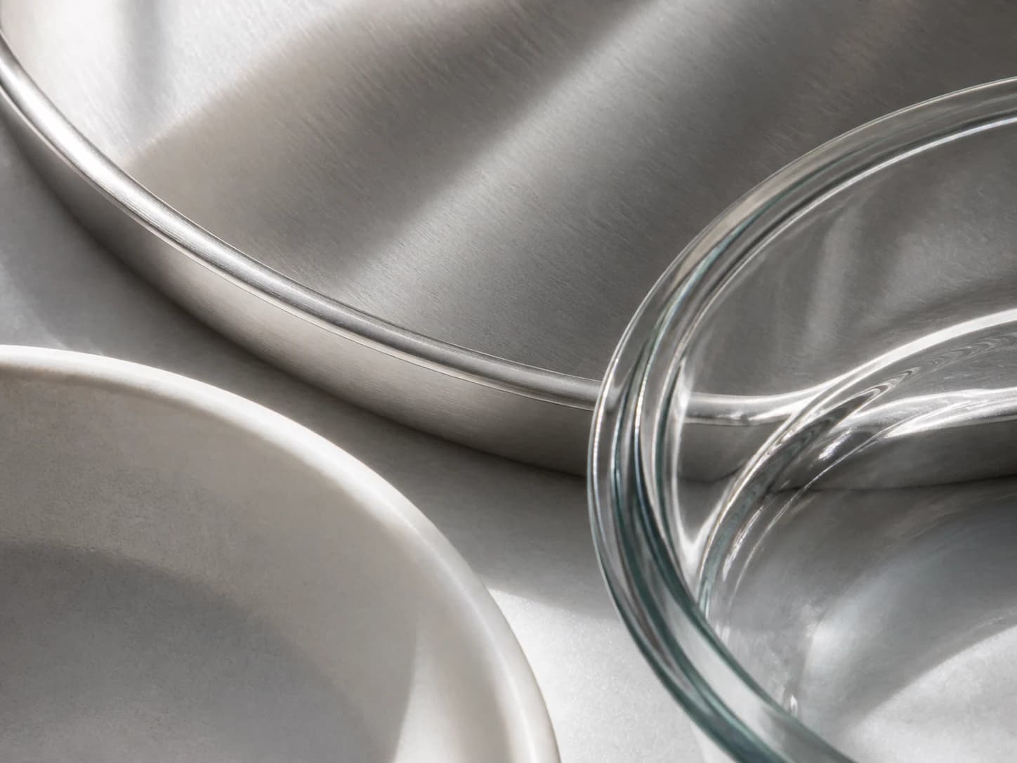 Steel, glass, and ceramic material close-up
